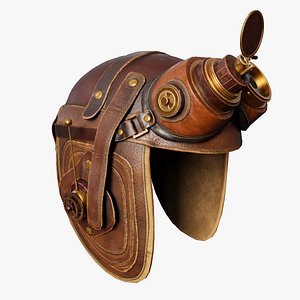 Steampunk Aviator helmet with goggles and radio Game-Ready PBR model
