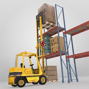 3d model forklift boxes pallets crates