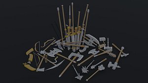 Low-poly Cartoon medieval weapons Polygonal Style