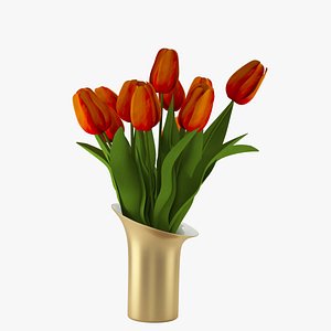Orange tulips bouquet in a vase model