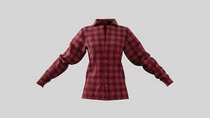 3D Female Shirt 01 Red Fannel Checkered