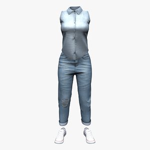 Casual Rolled Denim Sleeveless Shirt Sports Shoe Outfit