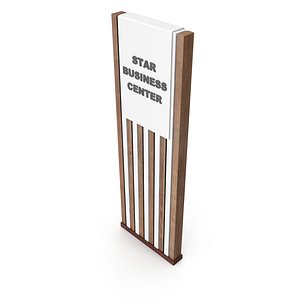Wooden and White Metal Totem Sign with Building Name for Plaza Entrances 3D model