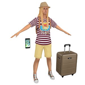 3D model female tourist woman backpack