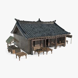 Ancient Asian Architecture Black Tile Cuisine Restaurant 3D