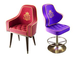 3D Premium and Luxury Casino Chairs and Stools Set