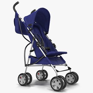 baby stroller blue 3d model