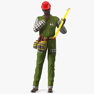 3D Dark Skinned Black Builder Standing Pose model