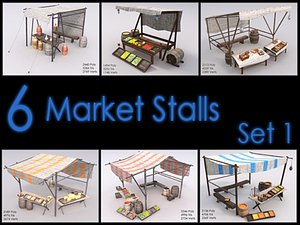 Market Stall Set, Low Poly, Textured