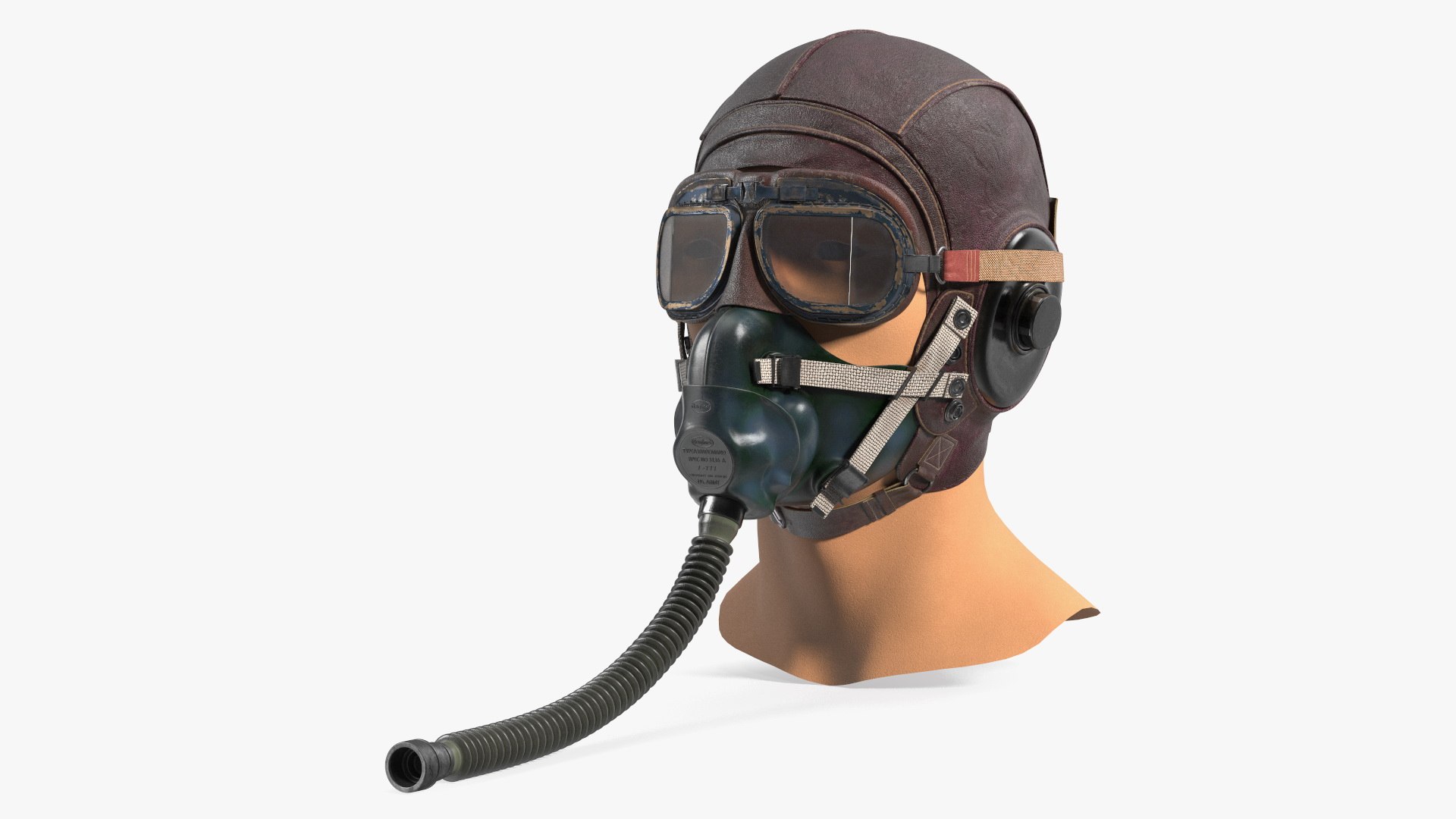 Retro Pilot Cap with Oxygen Mask on Mannequin 3D model preview