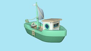 3D Cartoon Boat 01 Green - Low Poly Ship
