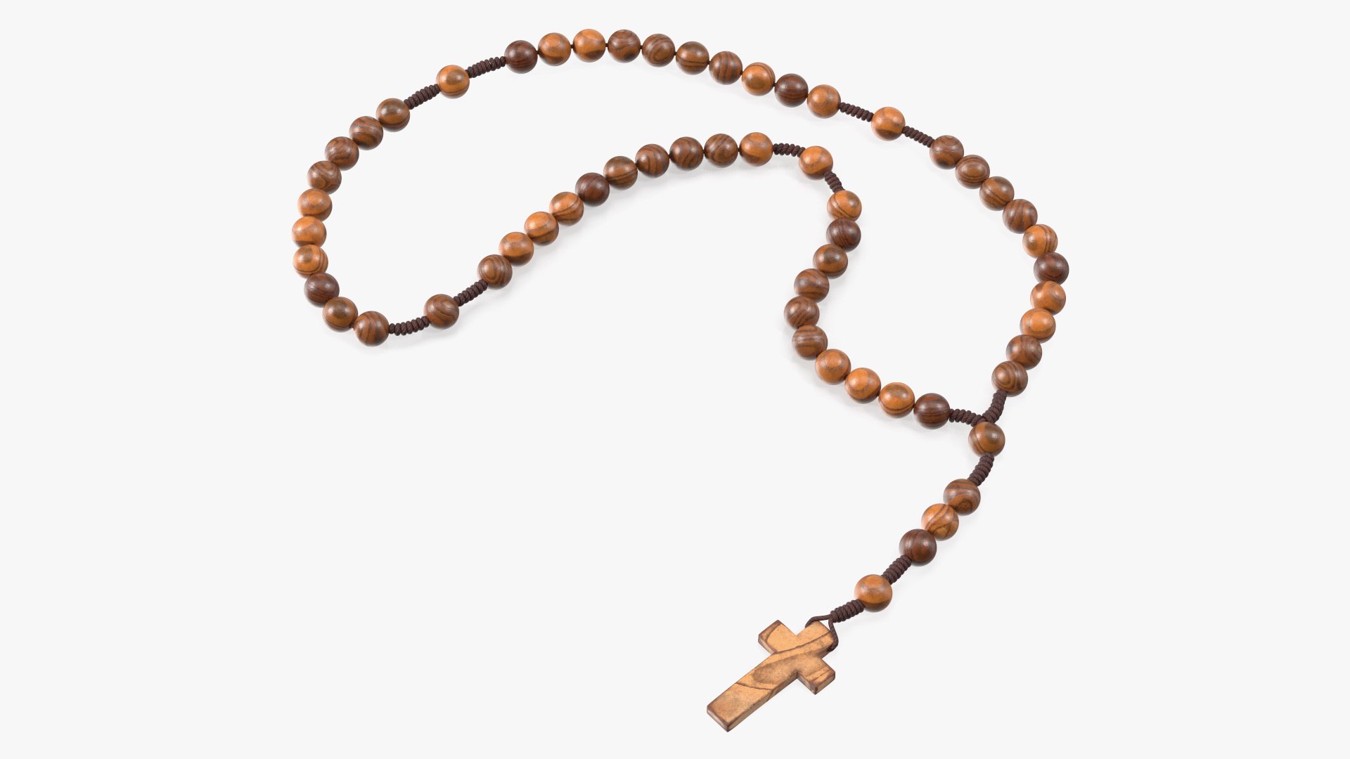 Wooden Prayer Beads with Cross Pendant 3D model preview