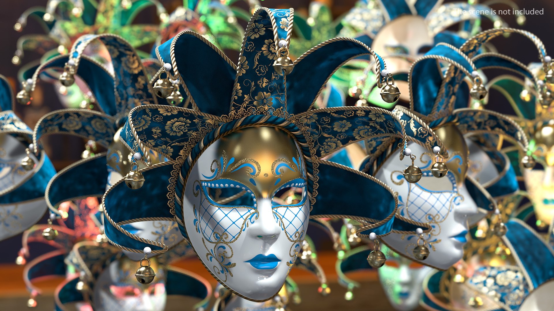 Blue Venetian Full Face Carnival Mask 3D model preview