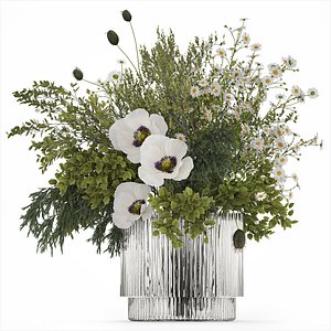 Bouquet Of Branches Green Leaves Poppy Flowers 478 3D model