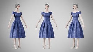3D Dress 42 Midnight Blue Velvet With Design
