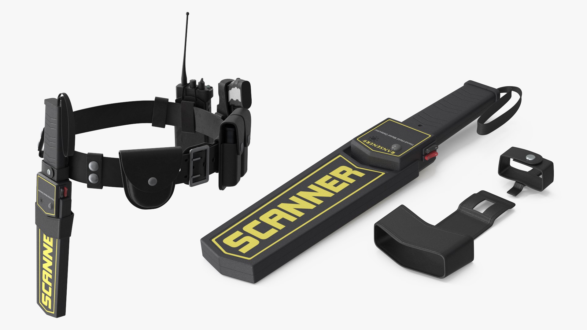 Security Utility Belt with Metal Detector and Radio Black 3D model preview