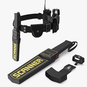 Security Utility Belt with Metal Detector and Radio Black 3D