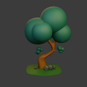 3D model Tree and stones cartoon