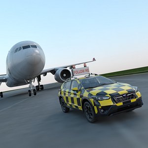 Subaru Follow Me Cars Accompanying Charter Flights on the Runway 3D