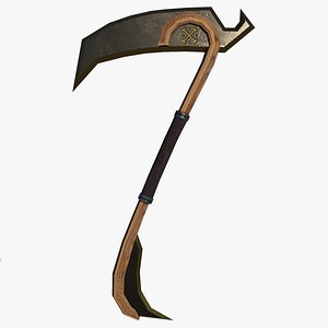 3D model Game Ready Low Poly Gold Edged Scythe