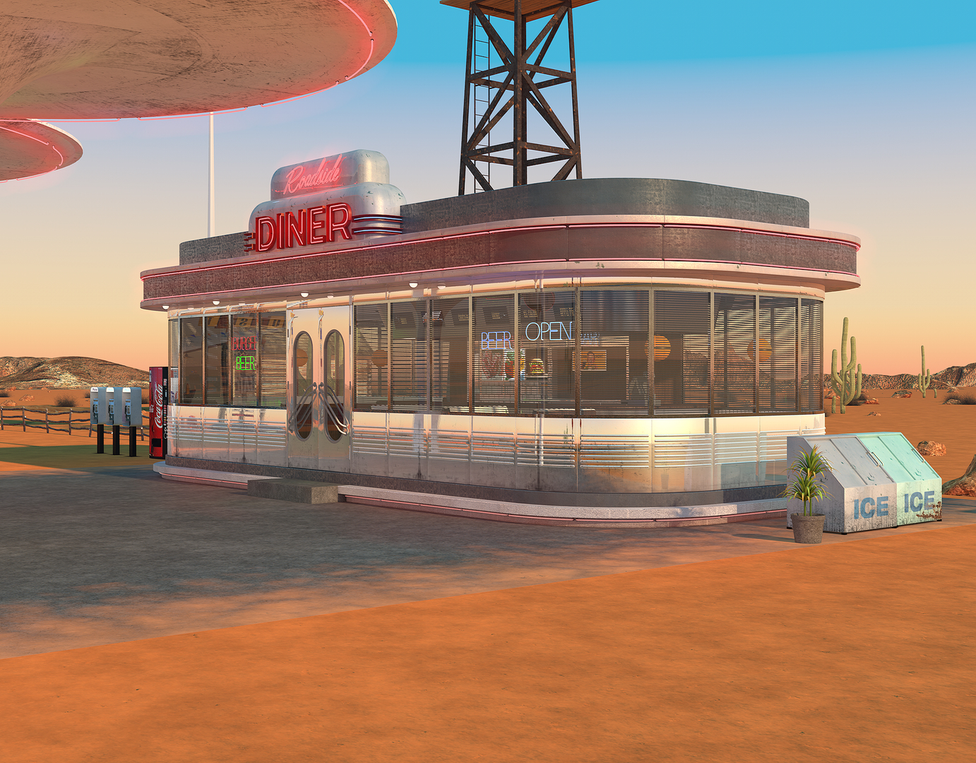 3D scene gas station diner model - TurboSquid 1407357