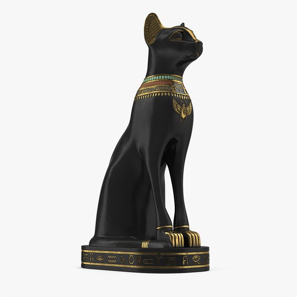 3D model egyptian cat statue black