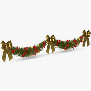 Christmas Garland v 4 with Bows and Ribbon 2 3D