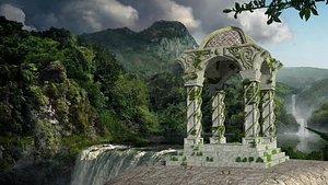 mossy temple 3d obj