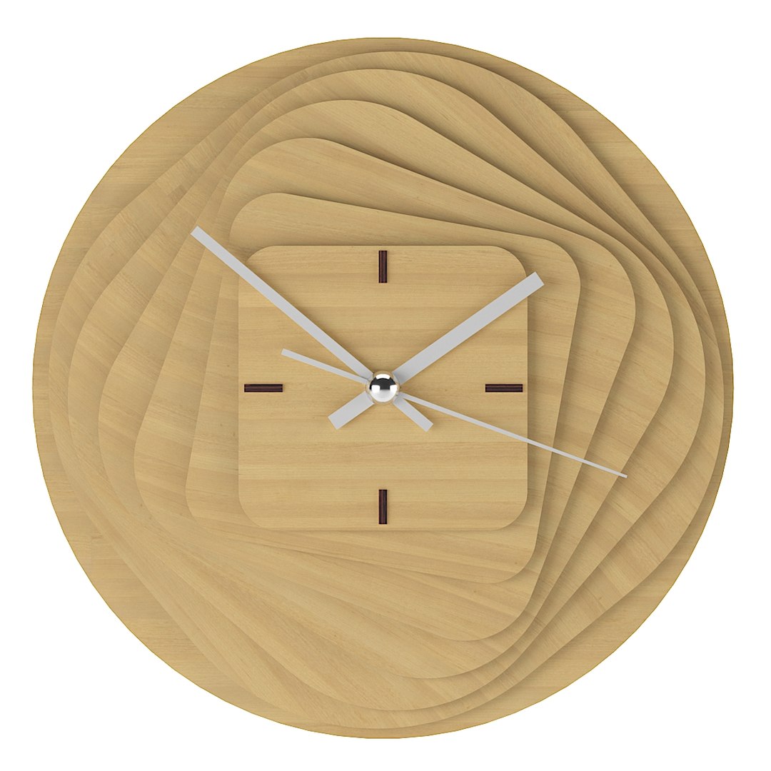 Roundsquare wooden clock model TurboSquid 1585559