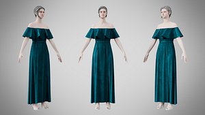 3D Dress 18 Teal Velvet model