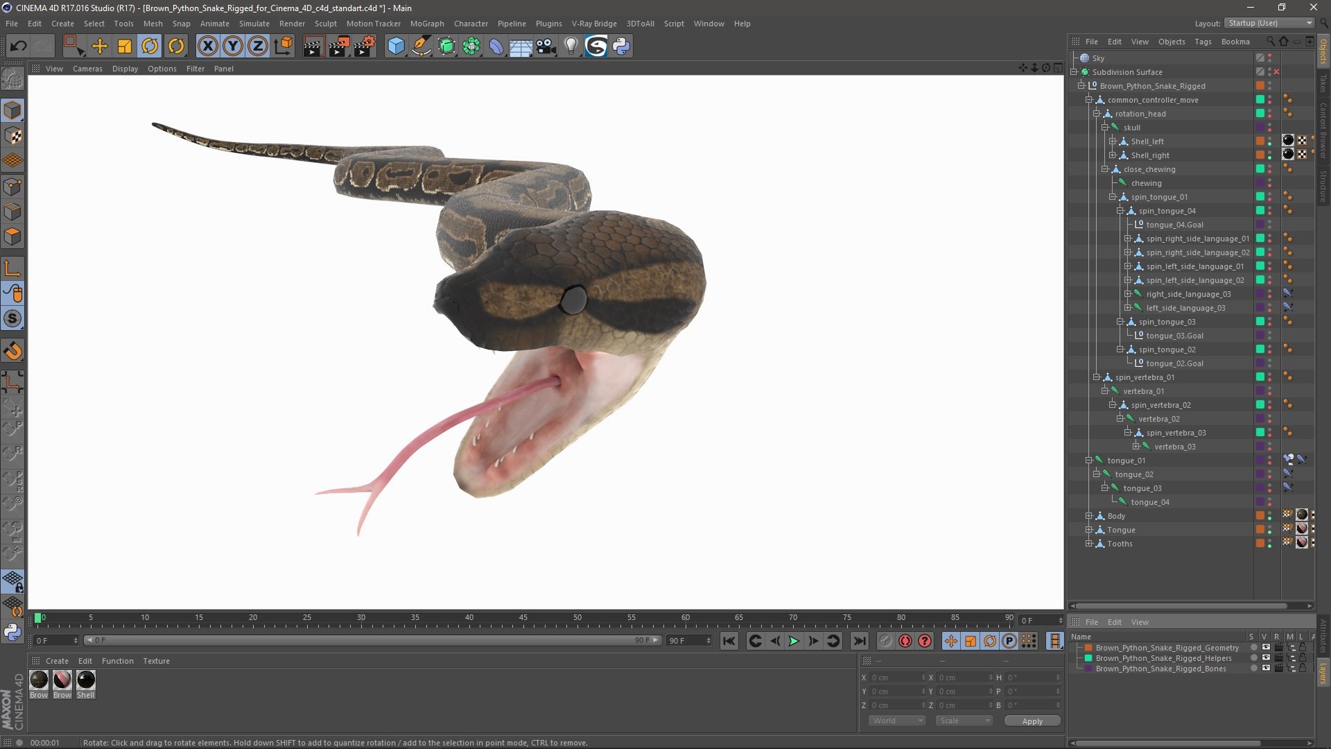 Brown Python Snake Rigged For Cinema 4D 3D - TurboSquid 2212350