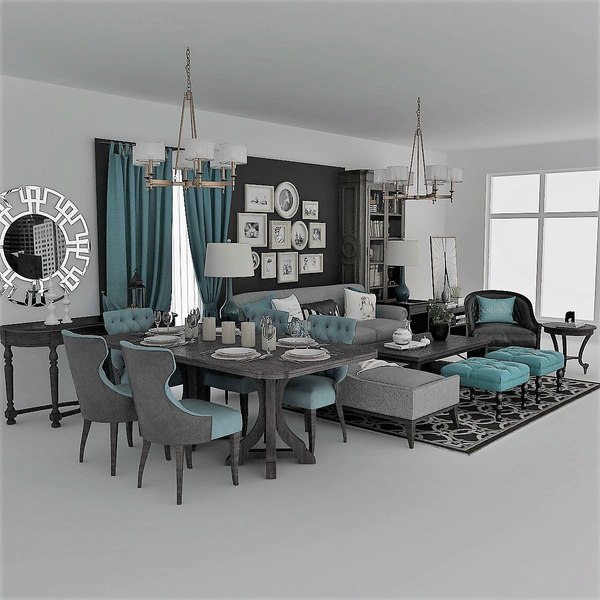 3D модель Living and Dining Room Set - TurboSquid 1997153