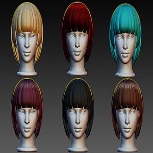Female hair low poly 6 color model 3D model