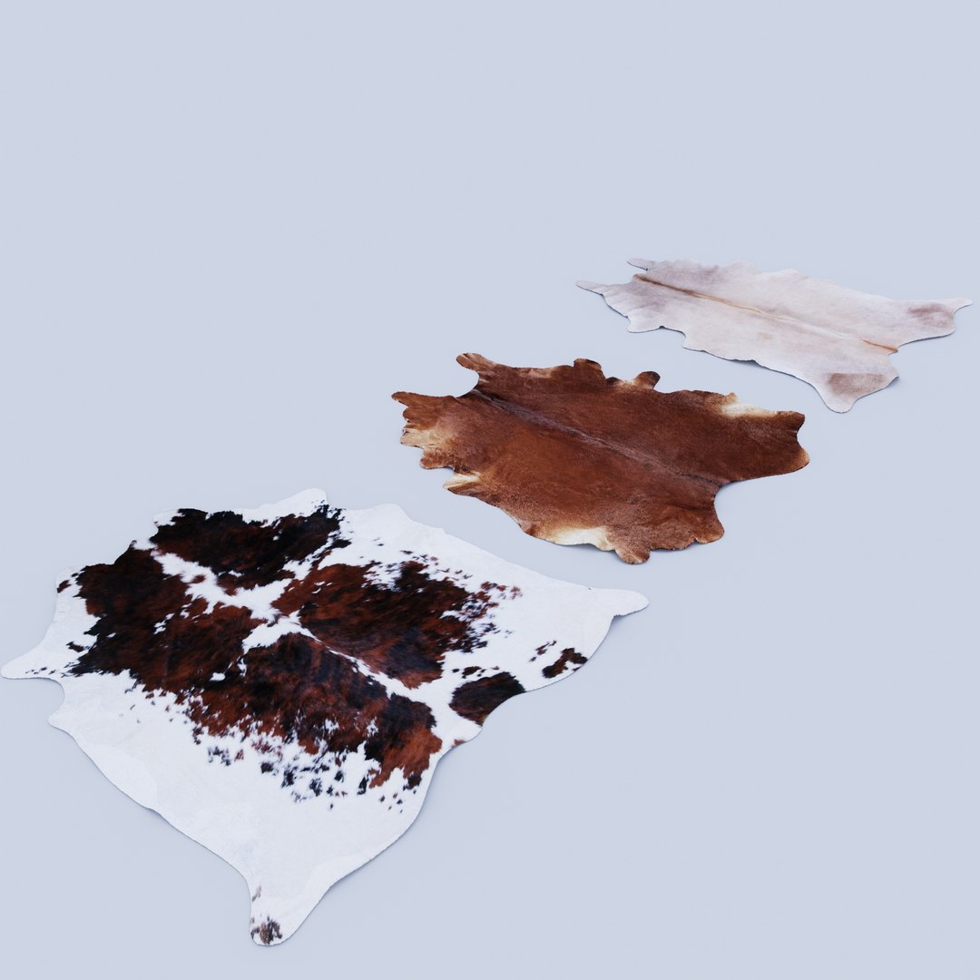 3D Cowhide Rug model https://p.turbosquid.com/ts-thumb/7W/y3YBUn/1M/cow_leather01/jpg/1730971616/1920x1080/fit_q87/30e201c07ed624345bc28af2fe158ce0b9a415fa/cow_leather01.jpg