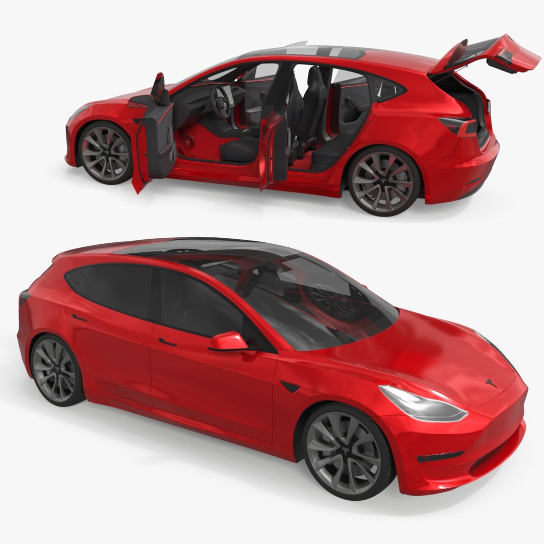 Tesla Model Q Electric Crossover Red Rigged for Maya 3D model preview
