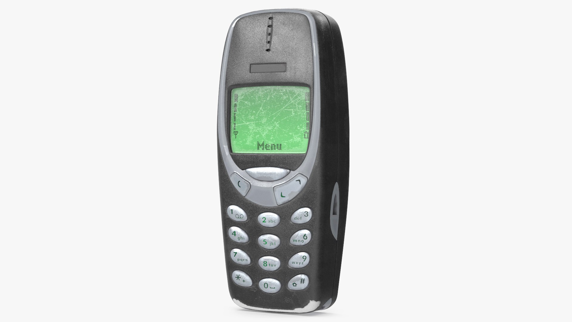Old Scratched Cell Phone Black Switched On 3D model preview