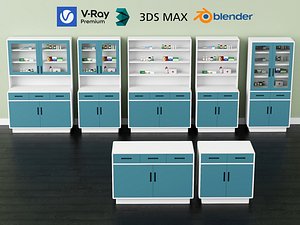 Modular Medical Cabinets and Hospital Pharmacy Storage Furniture 3D model