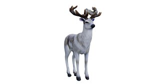 3D White Deer low poly