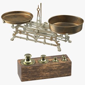 Antique Balance Scale with Weights Set