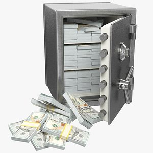 3D model safe money box banknotes