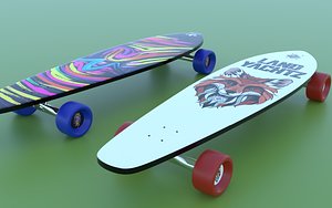 3D realisitc skateboard longboard modeled model