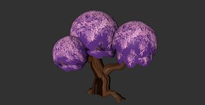 Stylized hand painted low poly old booming tree for game environment