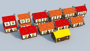 3D selection medieval houses model