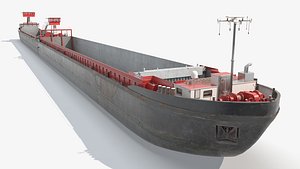 3D Flat Deck Freight Barge Empty Red Rigged for Maya