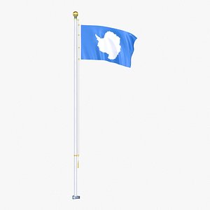 Antarctica Flag Stand Pole Animated Loop 3D