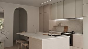 3D Modern Minimal Kitchen Interior