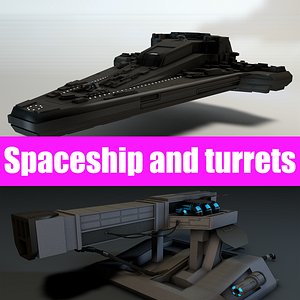 3d model spacecraft cannon turrets