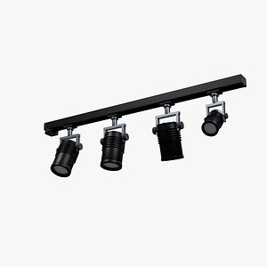 Four Yoked Track Spotlights with Recessed Lenses and Open Entry