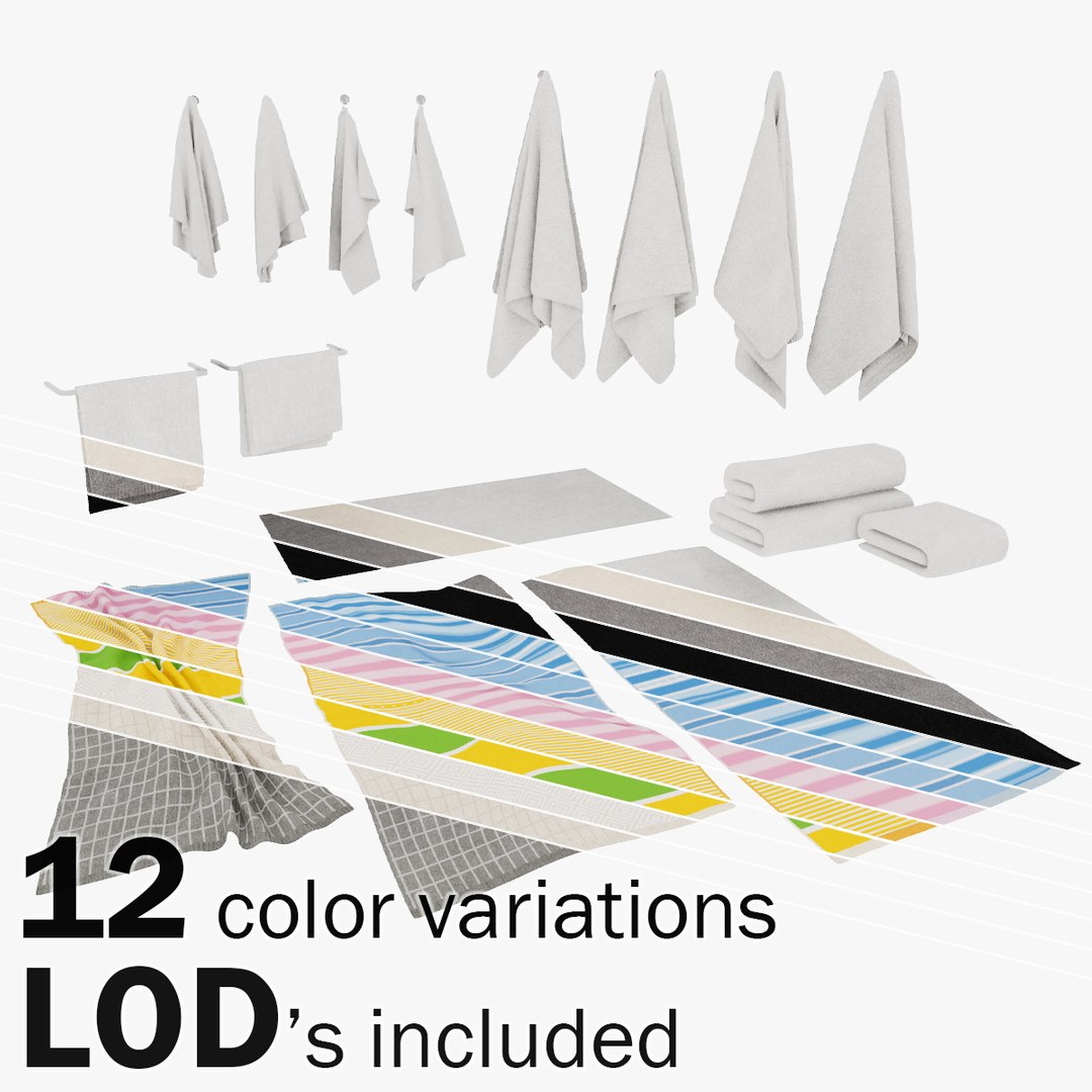 Towels full pack - LODs 3D model https://p.turbosquid.com/ts-thumb/7Z/94GHKw/hF/thumbnailpacklods/png/1736844083/1920x1080/fit_q87/928b11fa6498c18184ce8460743c056977e456ab/thumbnailpacklods.jpg