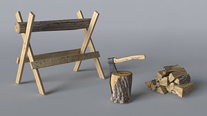 3D model wood axe